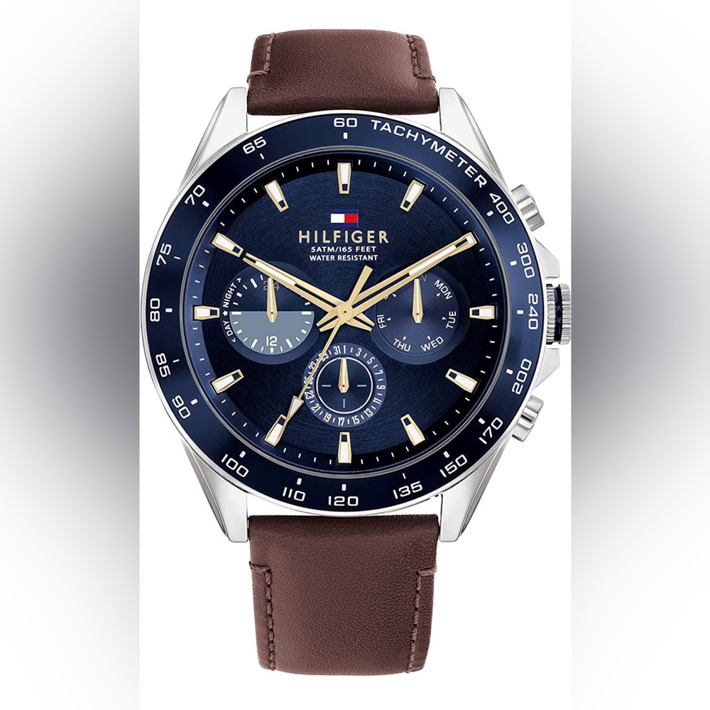 Tommy Hilfiger Mens Stainless Steel Quartz Watch with Leather Strap